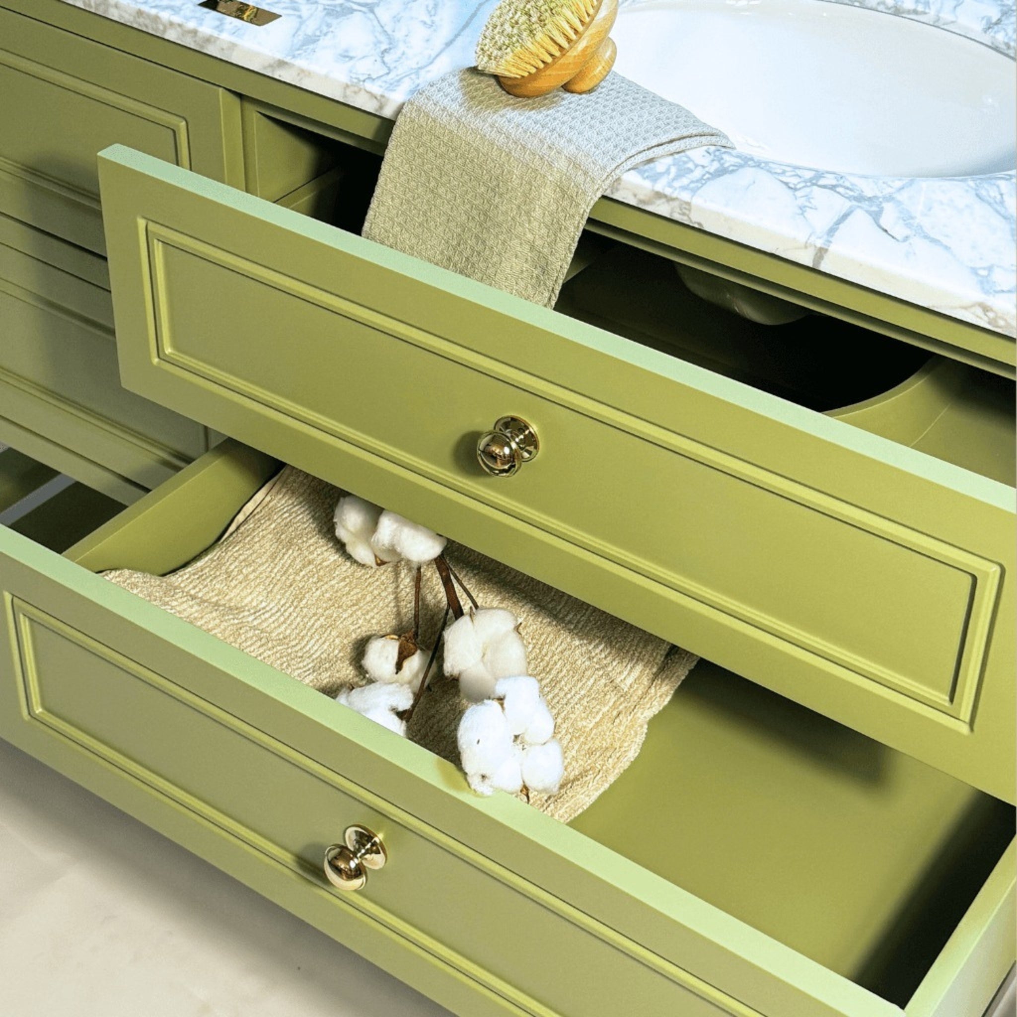 JOINERY BY BEARS AUDREY SAGEWOOD 1500MM DOUBLE BOWL FLOOR STANDING VANITY PACKAGE