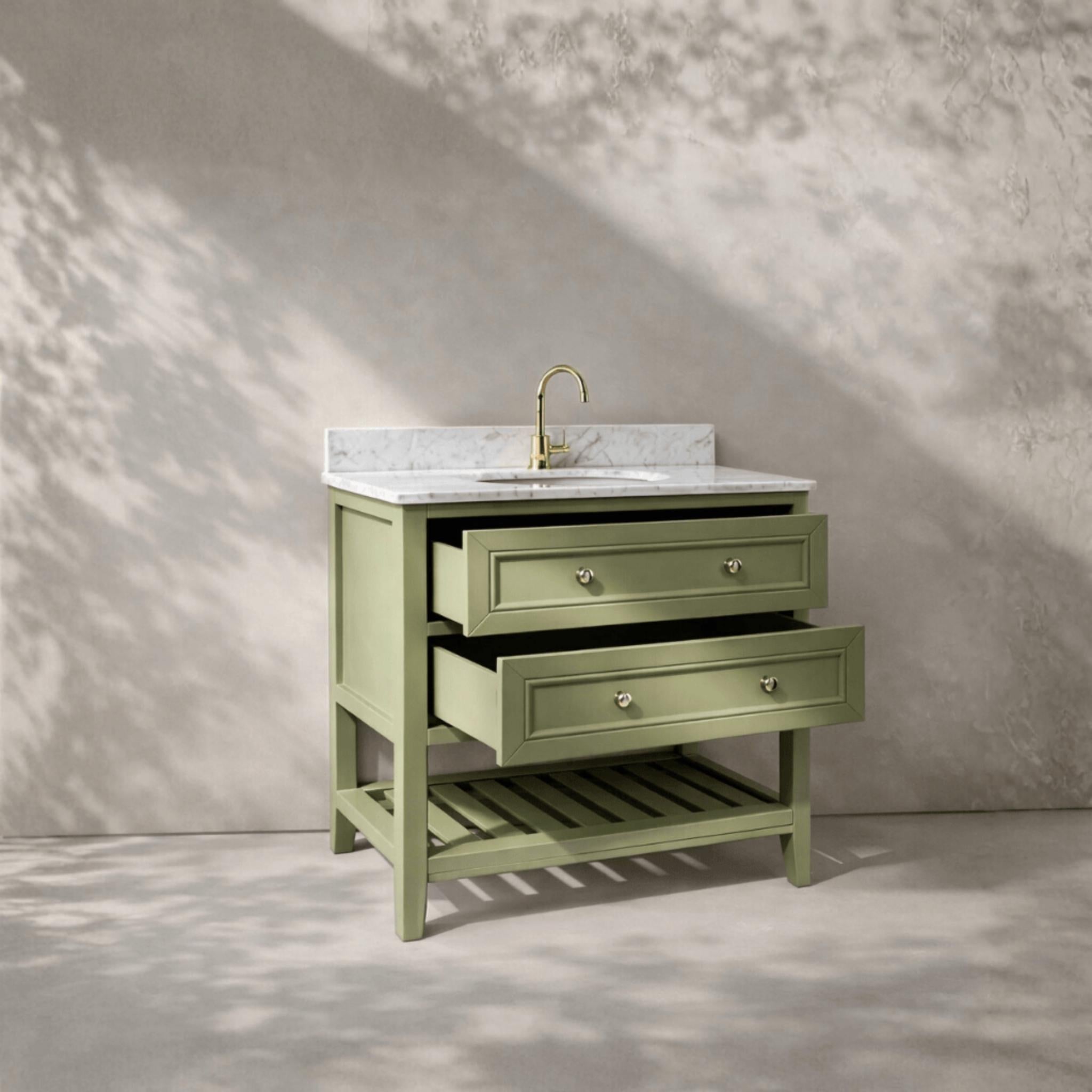 JOINERY BY BEARS AUDREY SAGEWOOD 900MM SINGLE BOWL FLOOR STANDING VANITY PACKAGE