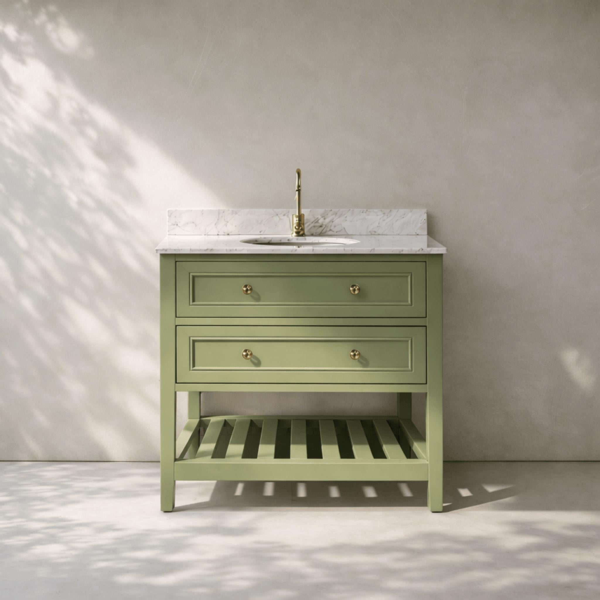 JOINERY BY BEARS AUDREY SAGEWOOD 900MM SINGLE BOWL FLOOR STANDING VANITY PACKAGE