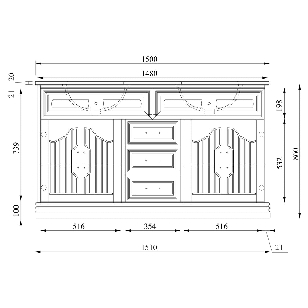 JOINERY BY BEARS ELEANOR CLASSIC WHITE 1500MM DOUBLE BOWL FREESTANDING VANITY PACKAGE