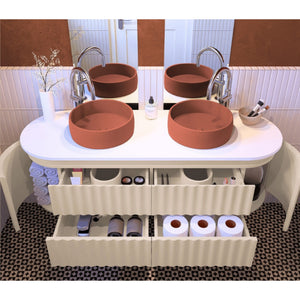 JOINERY BY BEARS WAVE SANDY 1500MM CURVE DOUBLE BOWL WALL HUNG VANITY