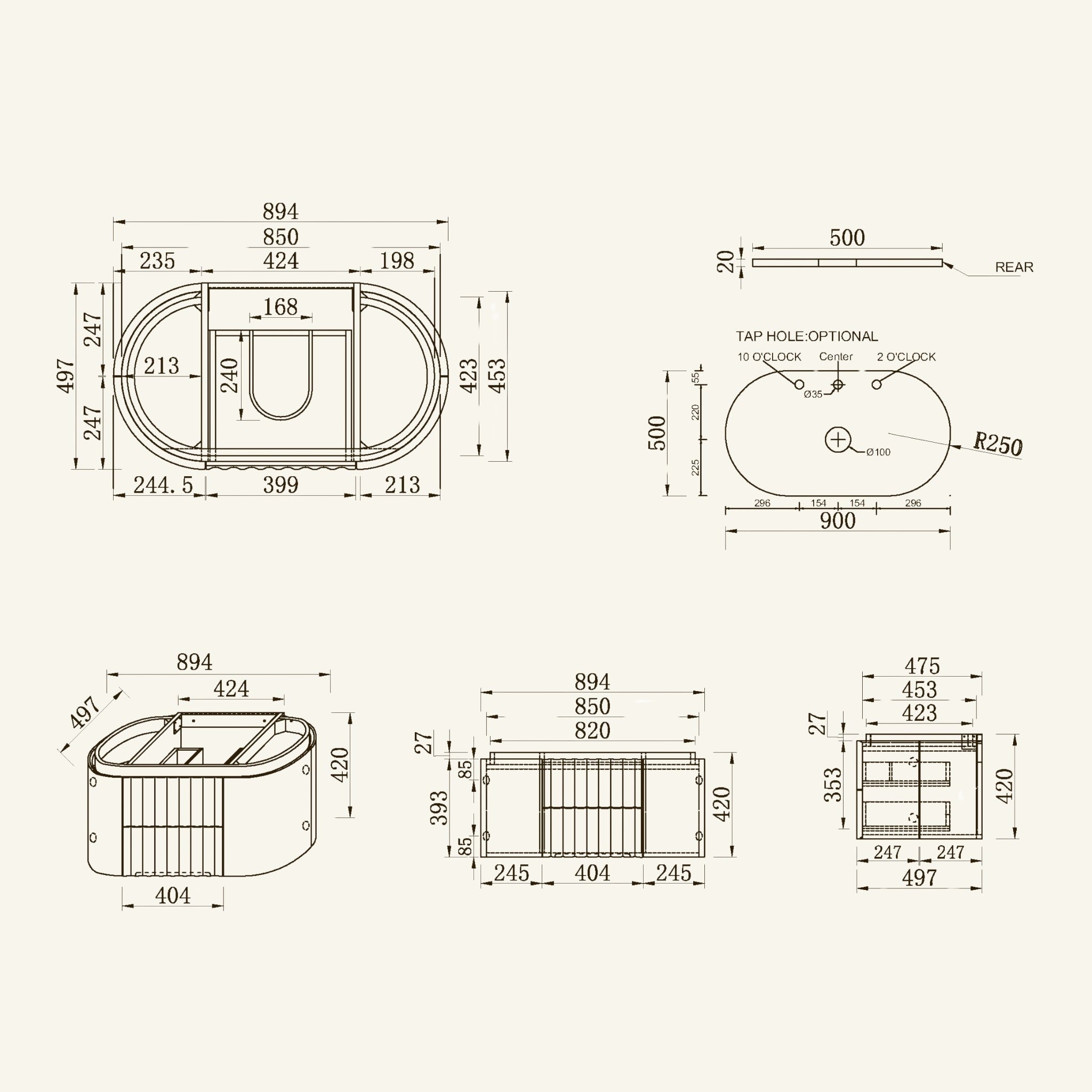 JOINERY BY BEARS WAVE PEARL GREY 900MM CURVE SINGLE BOWL WALL HUNG VANITY