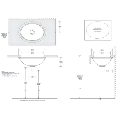JOHNSON SUISSE EMILIA SMALL OVAL VANITY UNDER COUNTER BASINS WHITE 390MM