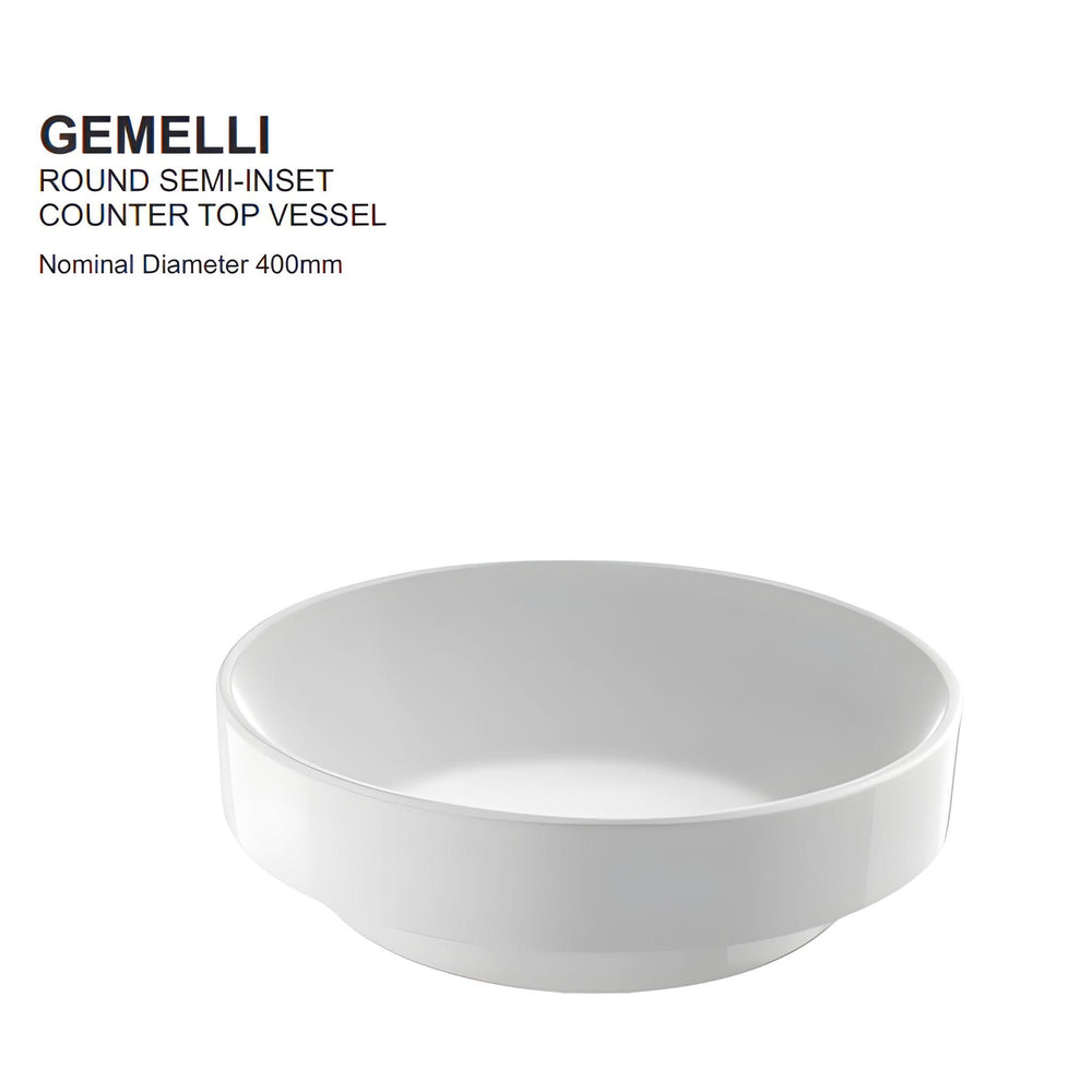 JOHNSON SUISSE GEMELLI ROUND SEMI-INSET BASINS WHITE 400MM
