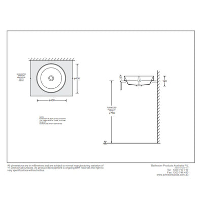 JOHNSON SUISSE GEMELLI ROUND SEMI-INSET BASINS WHITE 400MM