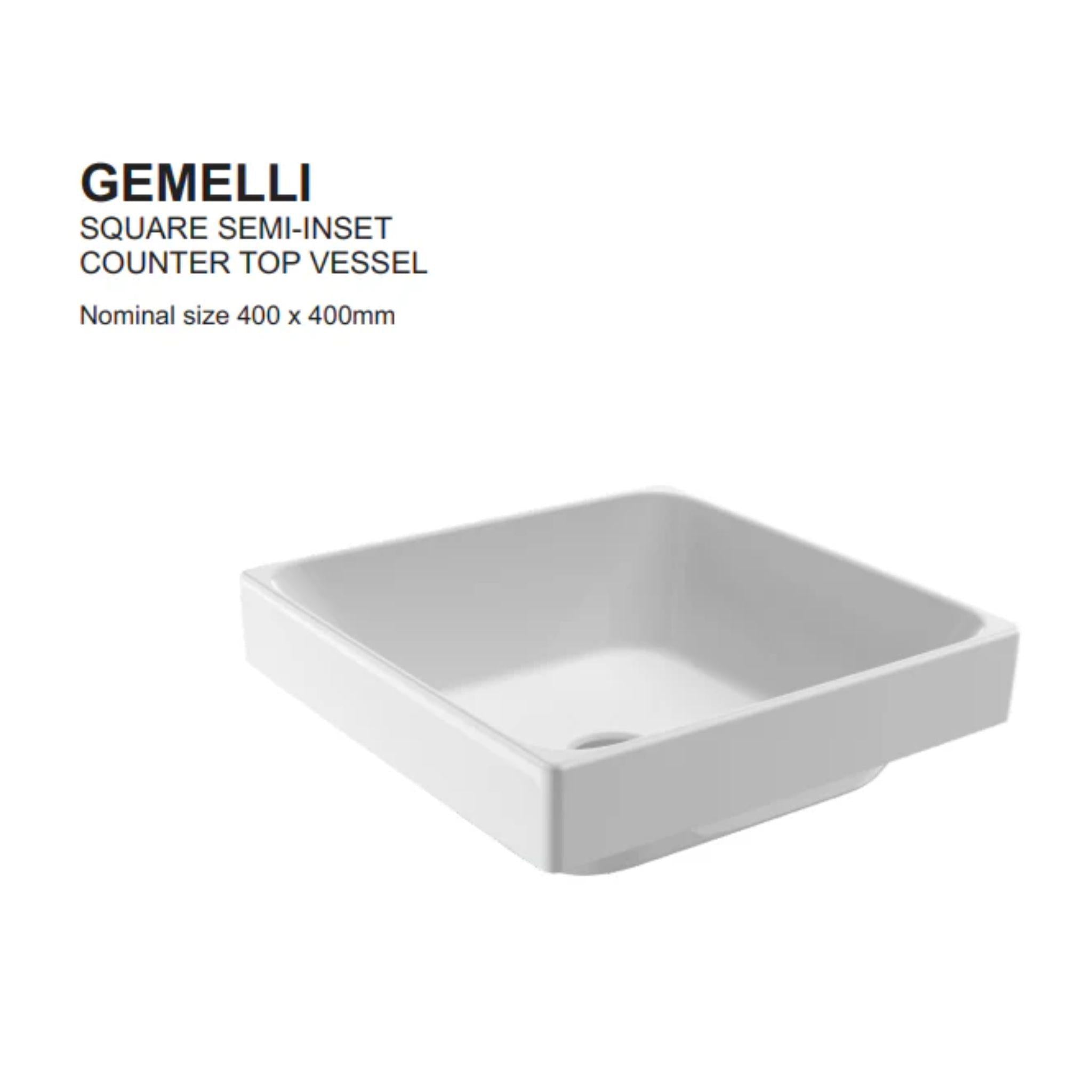 JOHNSON SUISSE GEMELLI SQUARE SEMI-INSET BASINS WHITE 400MM