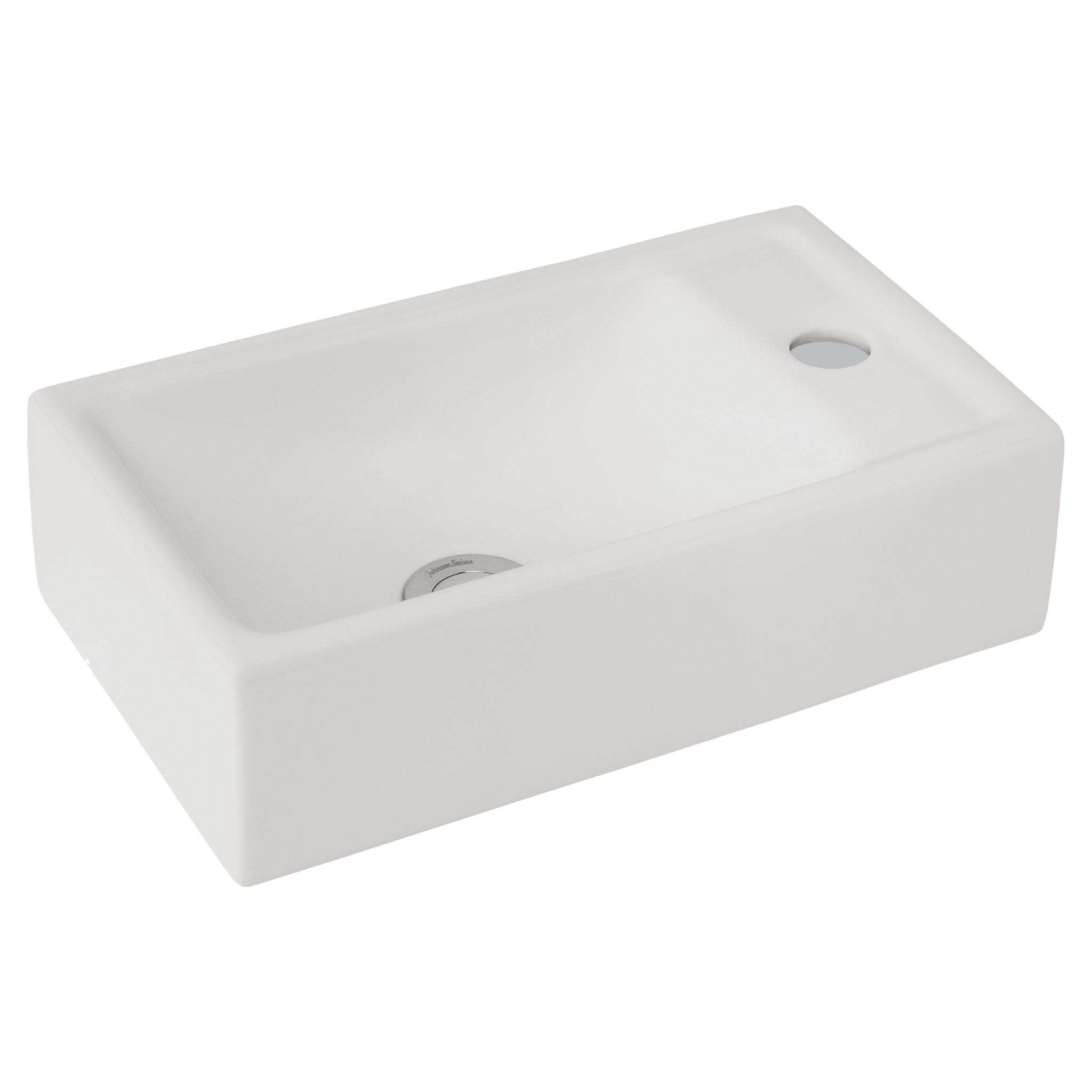 JOHNSON SUISSE QUADO COMPACT ABOVE COUNTER / WALL HUNG BASIN RIGHT TAPHOLE WHITE 400MM