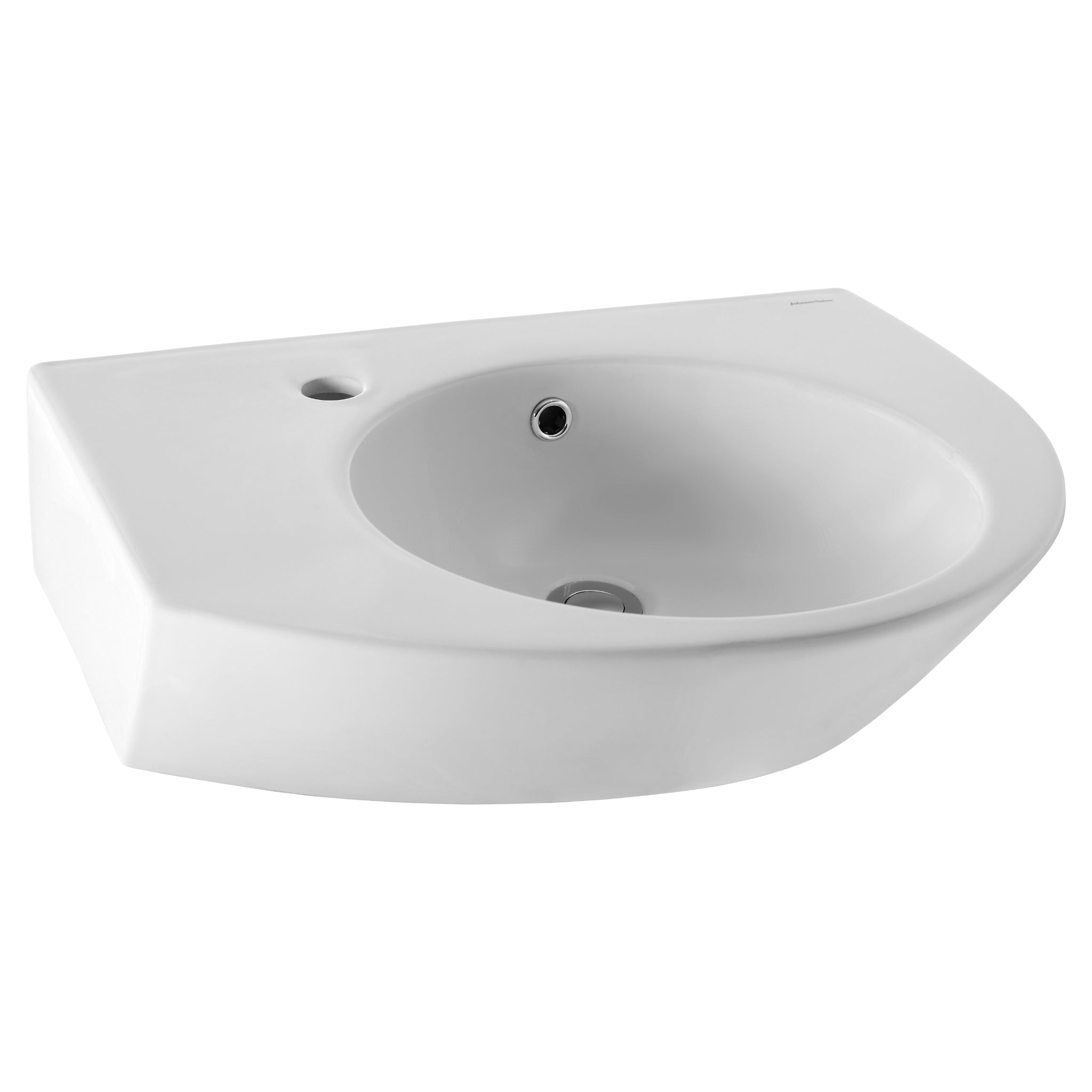 JOHNSON SUISSE TOLEDO ABOVE COUNTER / WALL HUNG LEFT BASIN CORNER ONE TAPHOLE WHITE 580MM