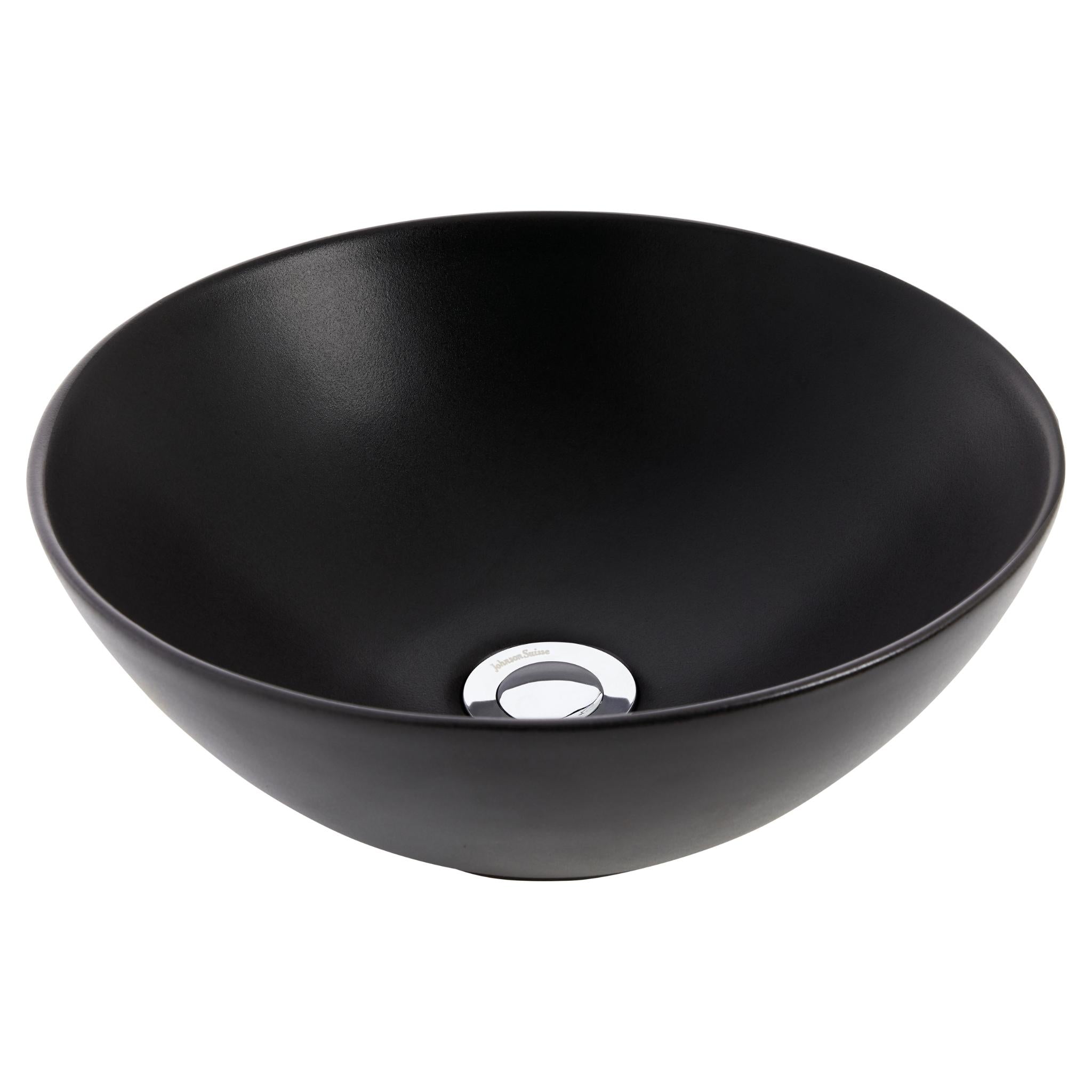 JOHNSON SUISSE VENEZIA ROUND COUNTER TOP BASINS WITH CHROME POP-UP WASTE MATTE BLACK 350MM