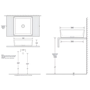 JOHNSON SUISSE VENEZIA SQUARE COUNTER TOP BASINS WITH CHROME POP-UP WASTE MATTE BLACK 380MM