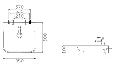 VEROTTI JASMINE ABOVE COUNTER/WALL MOUNTED FIRECLAY BASIN GLOSS WHITE 550MM