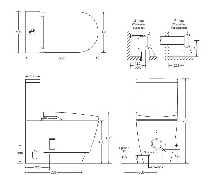 JOHNSON SUISSE LISTO BTW RIMLESS SMART TOILET SUITE W/ REMOTE CONTROL GLOSS WHITE
