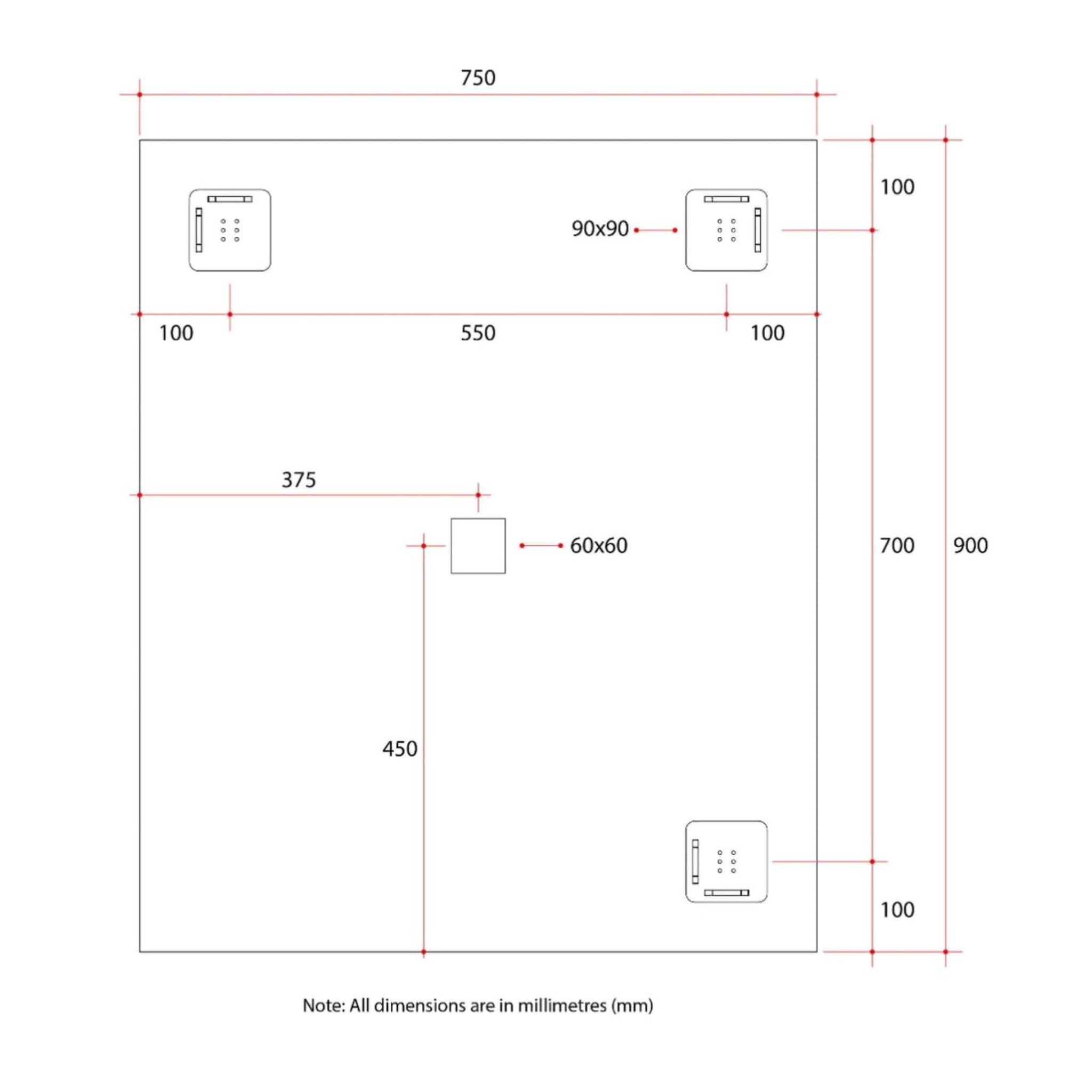 THERMOGROUP ABLAZE RECTANGLE POLISHED EDGE MIRROR WITH DEMISTER 750X900MM