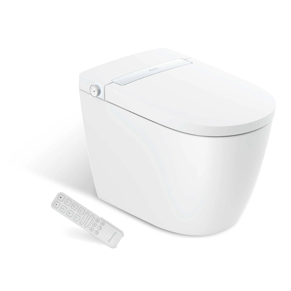 JOHNSON SUISSE AVANZO WALL FACED RIMLESS SMART TOILET SUITE W/ REMOTE CONTROL WHITE