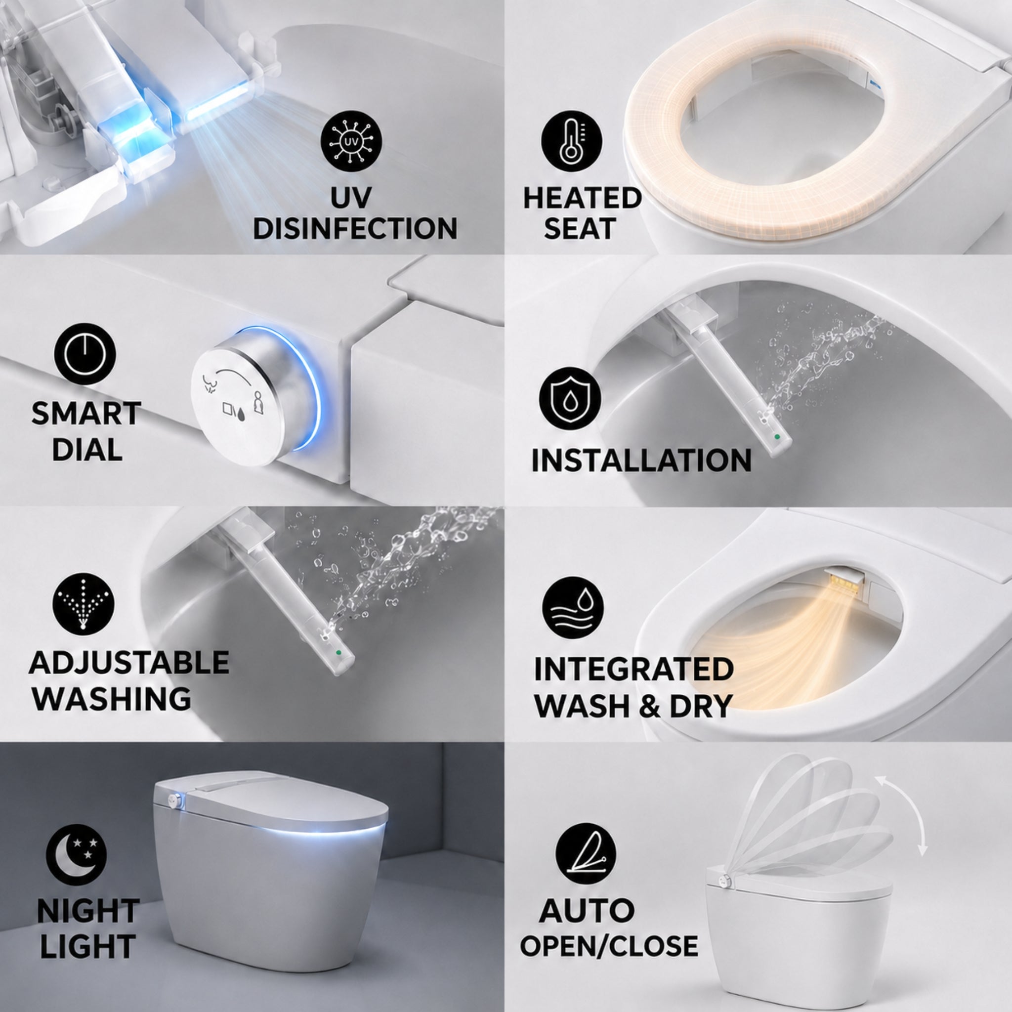 JOHNSON SUISSE AVANZO WALL FACED RIMLESS SMART TOILET SUITE W/ REMOTE CONTROL WHITE
