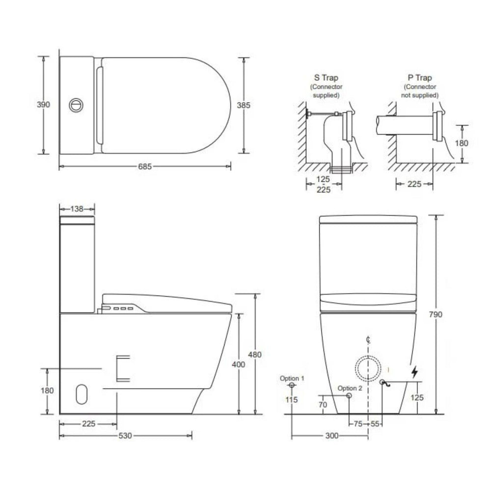 JOHNSON SUISSE LISTO BTW RIMLESS SMART TOILET SUITE W/ REMOTE CONTROL GLOSS WHITE