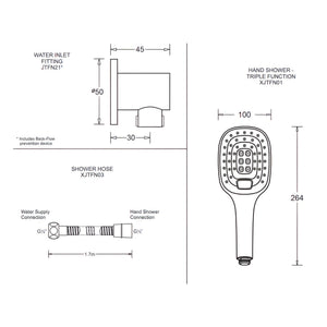 JOHNSON SUISSE FERLA 3 FUNCTION HAND SHOWER SET WITH BACK-FLOW PREVENTION DEVICE CHROME