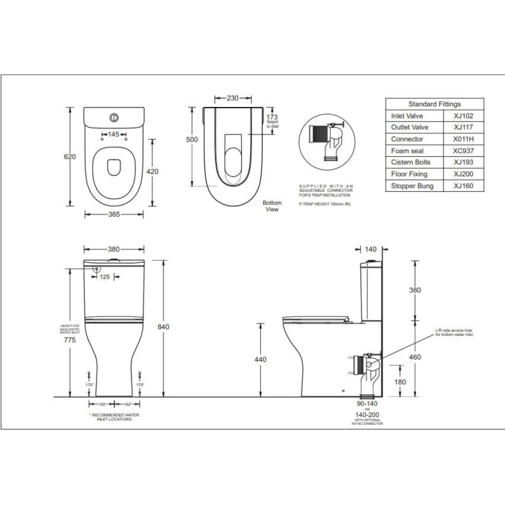 JOHNSON SUISSE EMILIA XTRA AMBULANT RIMLESS TOILET SUITE GLOSS WHITE