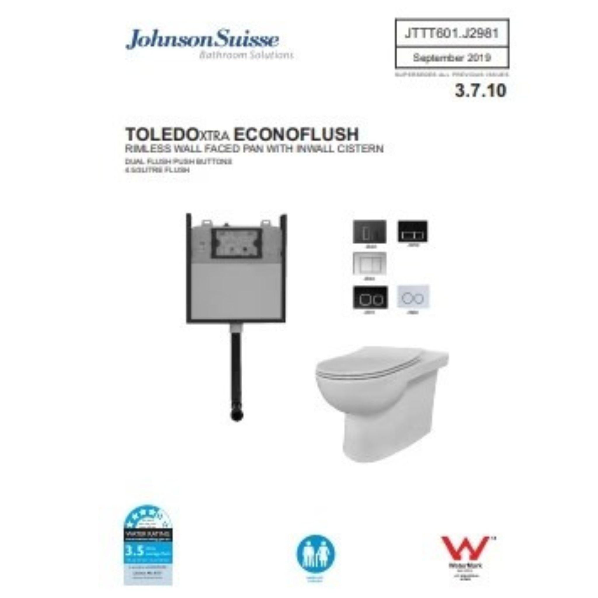 JOHNSON SUISSE TOLEDO XTRA ECONOFLUSH RIMLESS CONCEALED TOILET GLOSS WHITE