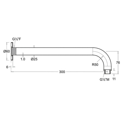 JOHNSON SUISSE VENEZIA WALL SHOWER ARM 300MM CHROME