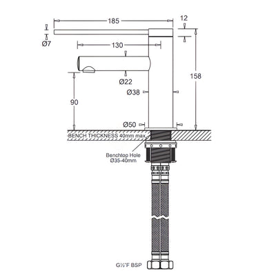 JOHNSON SUISSE VENEZIA CARE LEAD FREE EXTENDED LEVER BASIN MIXER 158MM MATTE BLACK
