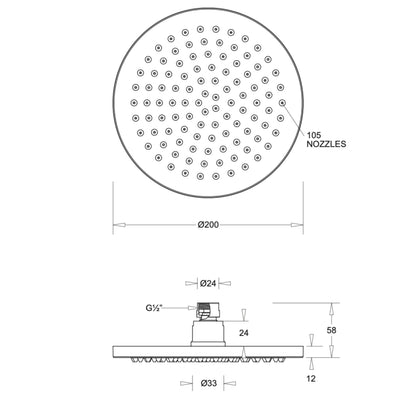 JOHNSON SUISSE VENEZIA OVERHEAD RAIN SHOWER WITH CEILING ARM 300MM BRUSHED BRASS