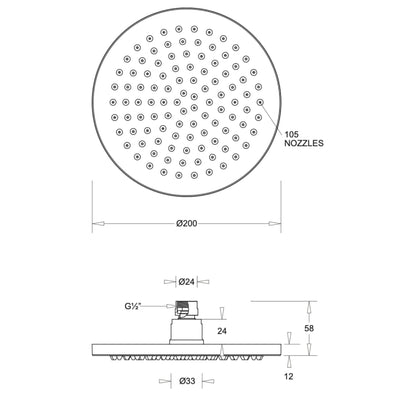 JOHNSON SUISSE VENEZIA OVERHEAD RAIN SHOWER WITH WALL ARM 300MM BRUSHED BRASS
