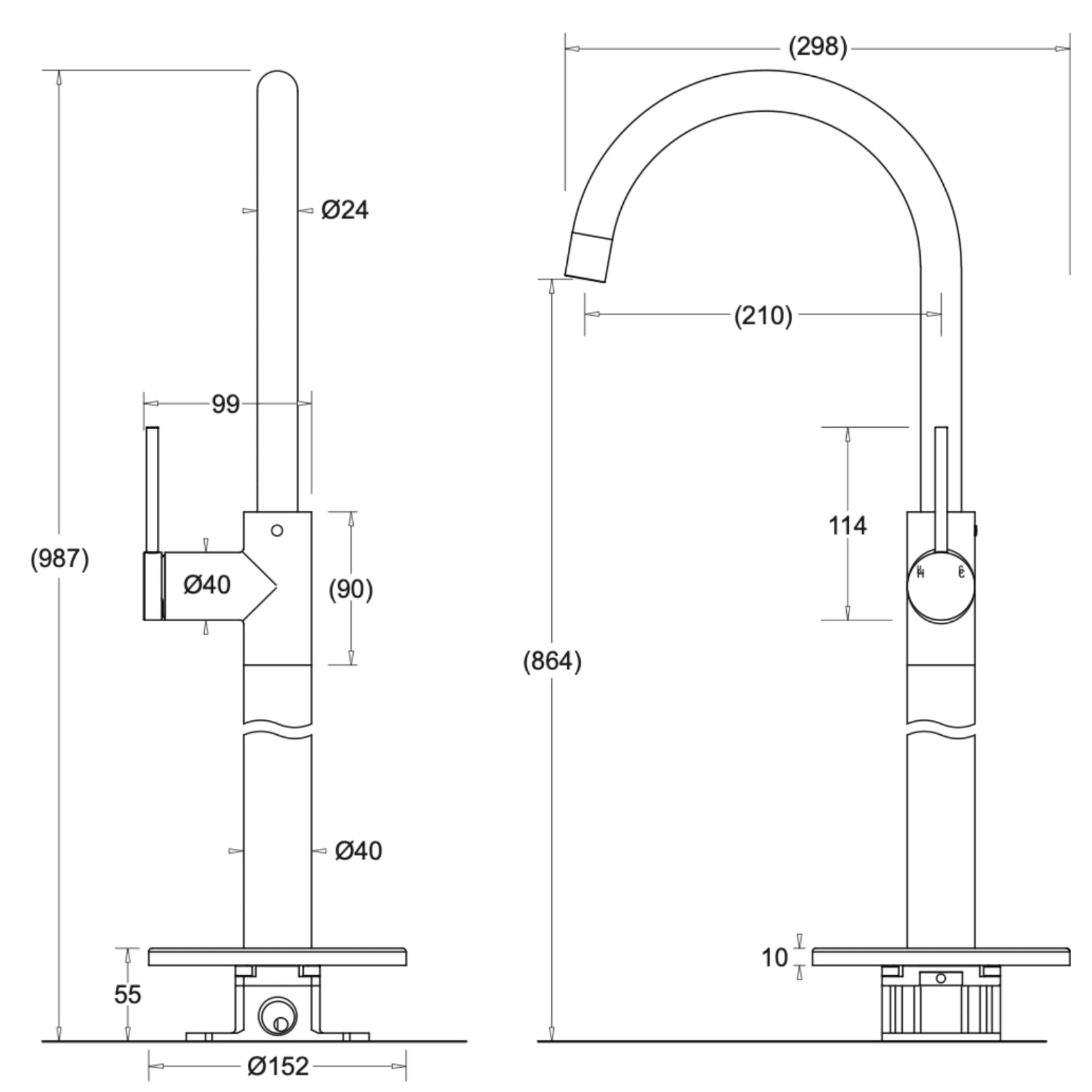 JOHNSON SUISSE VENEZIA FREESTANDING BATH FILLER 987MM MATTE BLACK