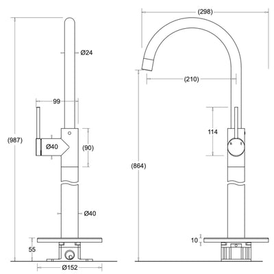 JOHNSON SUISSE VENEZIA FREESTANDING BATH FILLER 987MM BRUSHED NICKEL