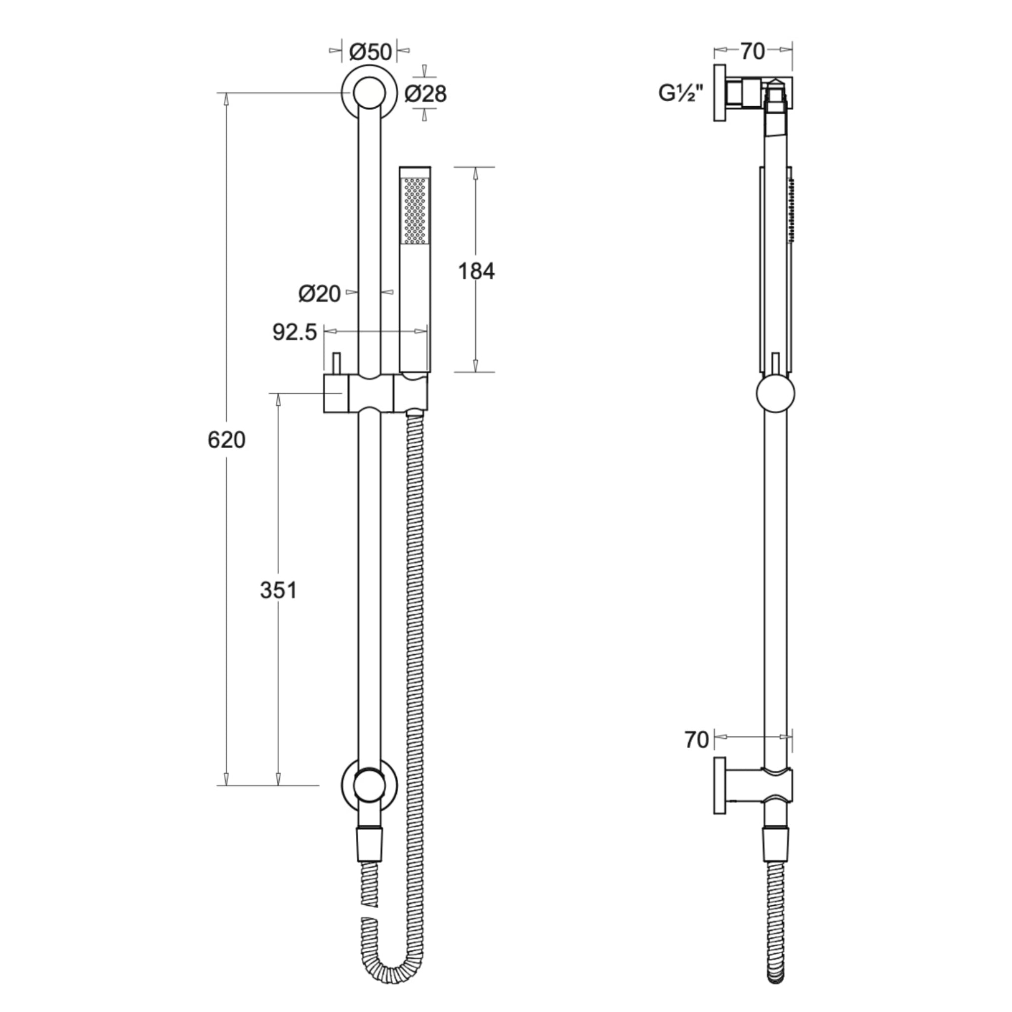 JOHNSON SUISSE VENEZIA RAIL SHOWER 620MM MATTE BLACK