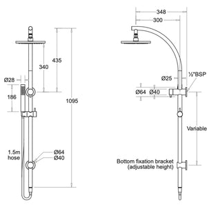 JOHNSON SUISSE VENEZIA TWIN SHOWER 1095MM BRUSHED NICKEL