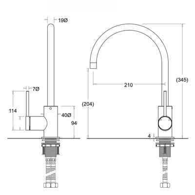 JOHNSON SUISSE VENEZIA LEAD FREE GOOSENECK SINK MIXER 345MM BRUSHED BRASS