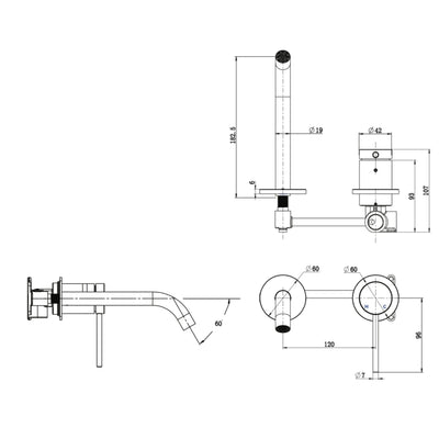 JOHNSON SUISSE VENEZIA LEAD FREE WALL BASIN / BATH MIXER COMPLETE KIT 182.5MM BRUSHED BRASS