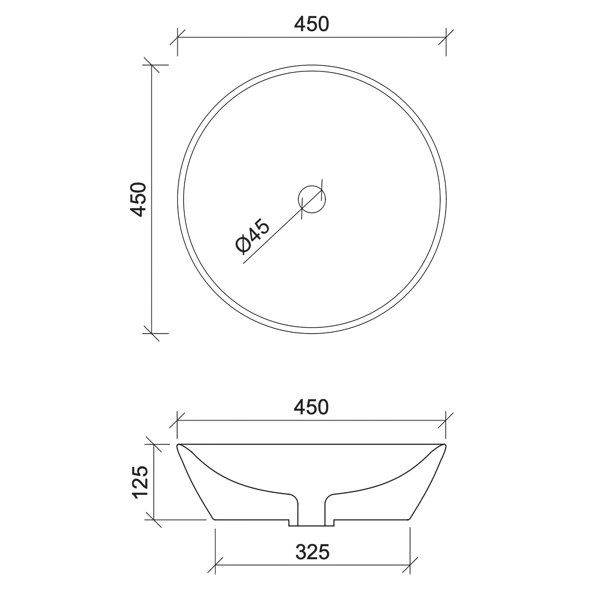 TIMBERLINE JUPITER ABOVE COUNTER BASIN GLOSS WHITE 450MM