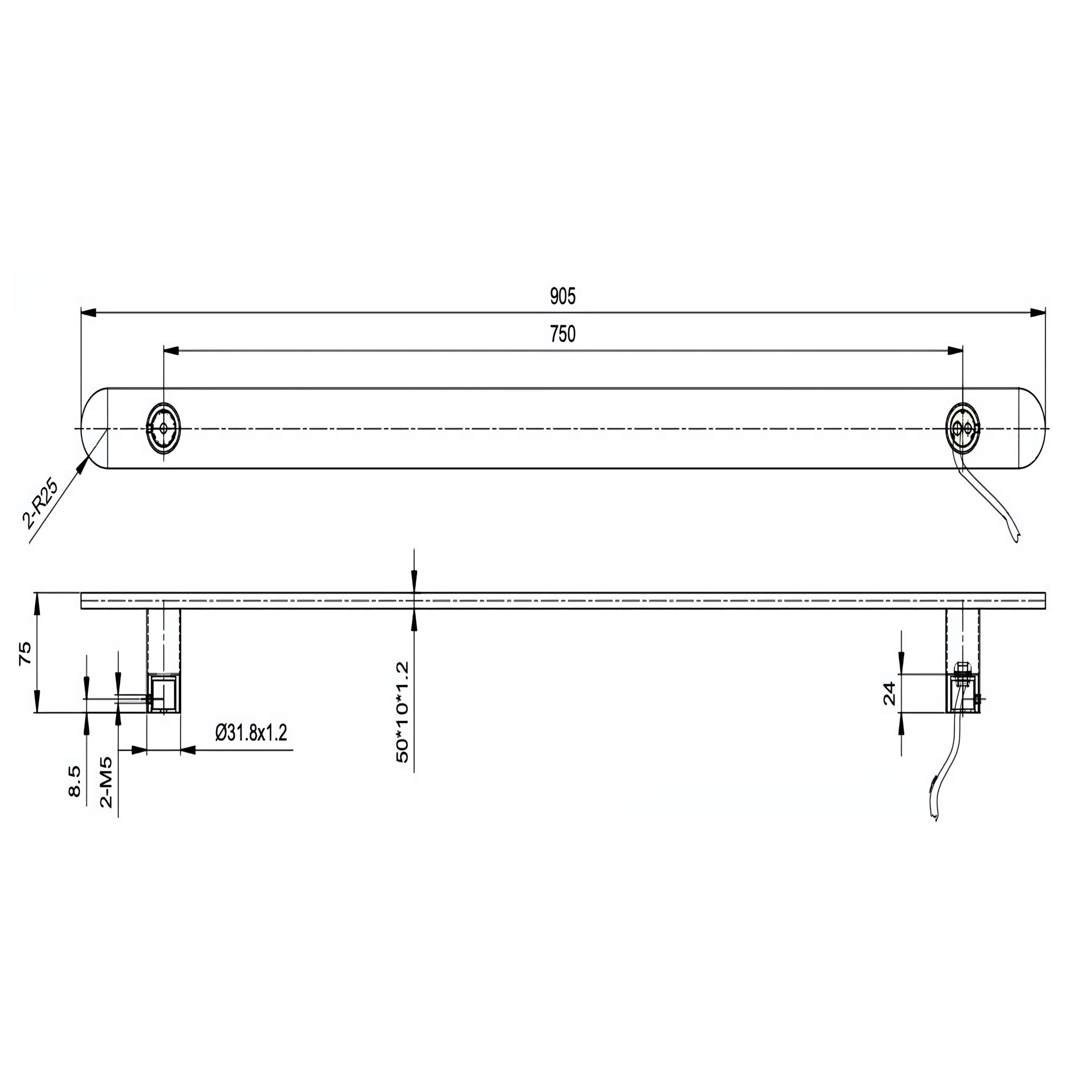 Linsol Allegra Vertical Flat Bar Heated Towel Rail dimensions