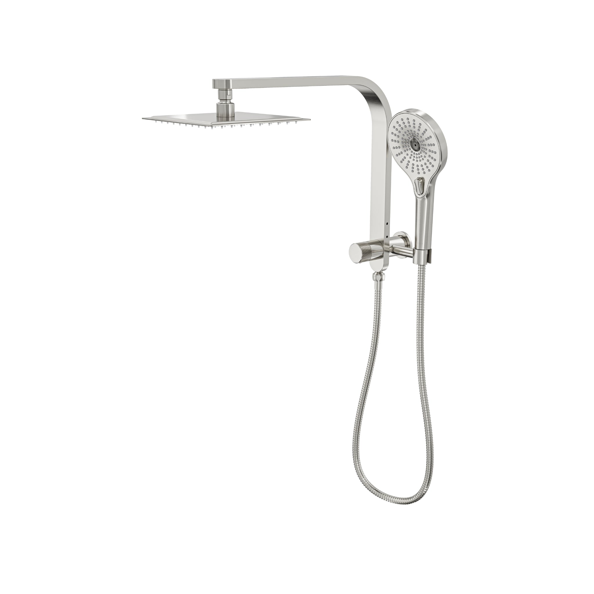LINSOL OCEANJET SQUARE TWIN SHOWER WITH SHORT RAIL 200MM BRUSHED NICKEL