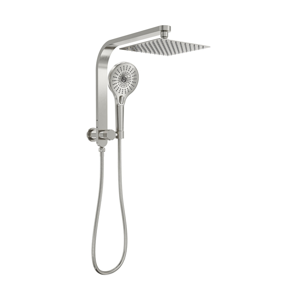 LINSOL OCEANJET SQUARE TWIN SHOWER WITH SHORT RAIL 200MM BRUSHED NICKEL