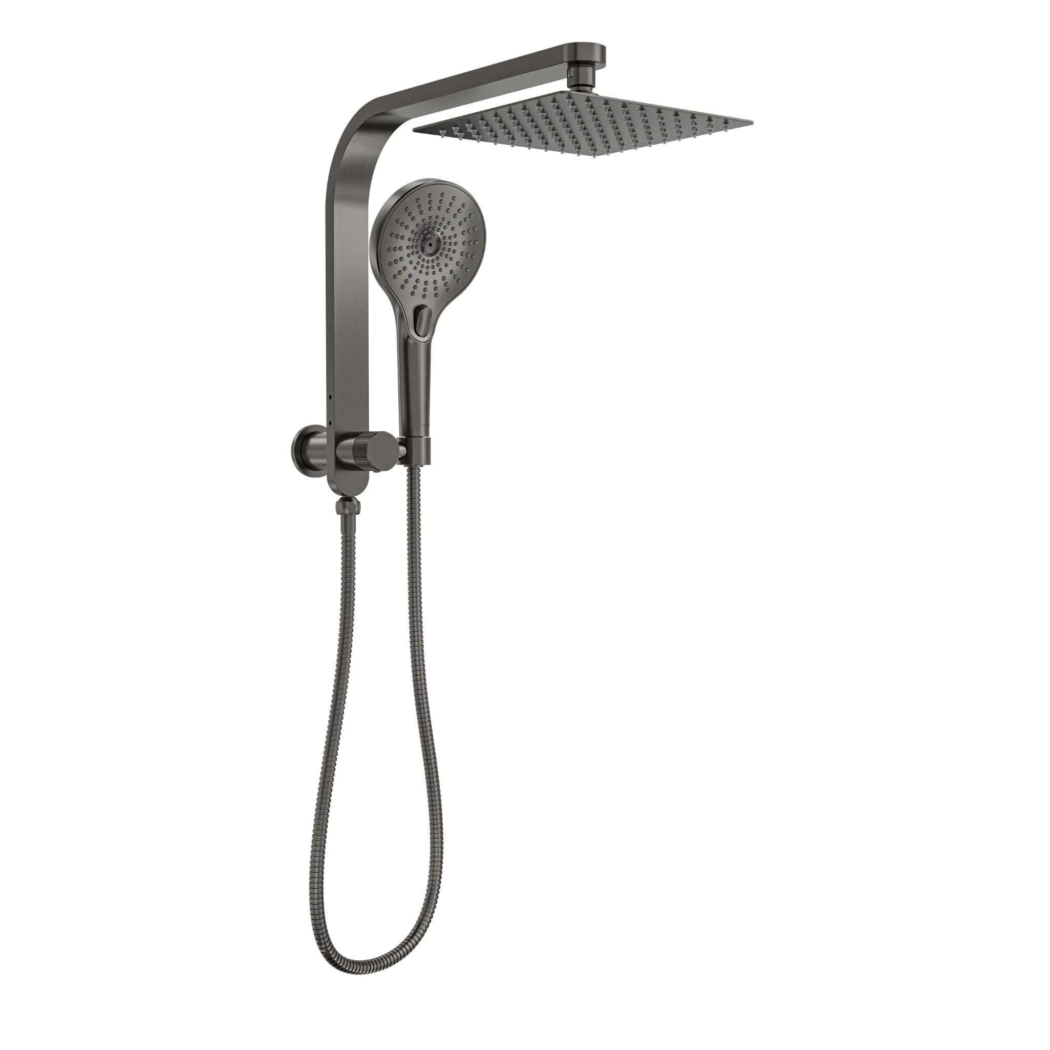 LINSOL OCEANJET SQUARE TWIN SHOWER WITH SHORT RAIL 200MM GUN METAL