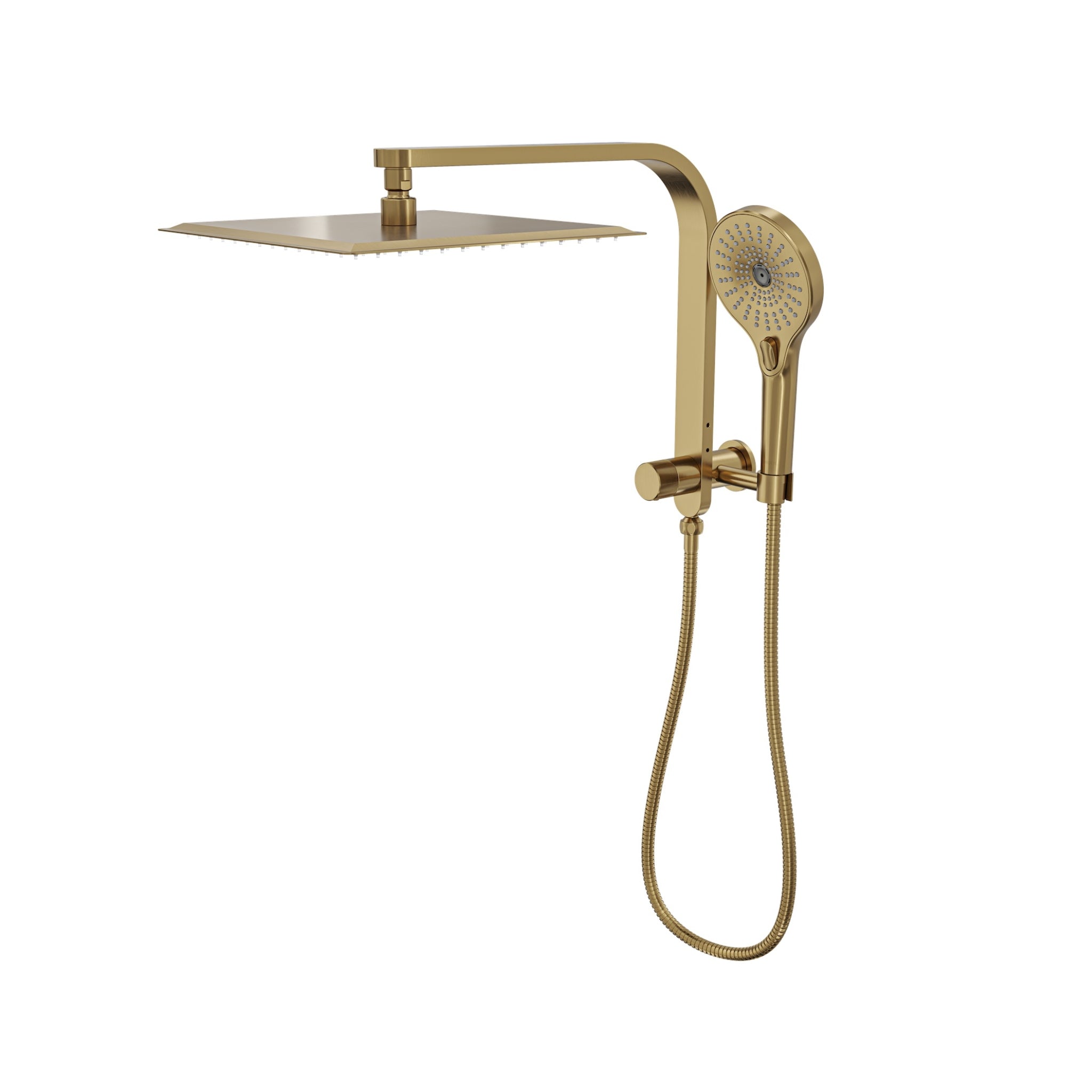 LINSOL OCEANJET SQUARE TWIN SHOWER WITH SHORT RAIL 369MM BRUSHED BRASS