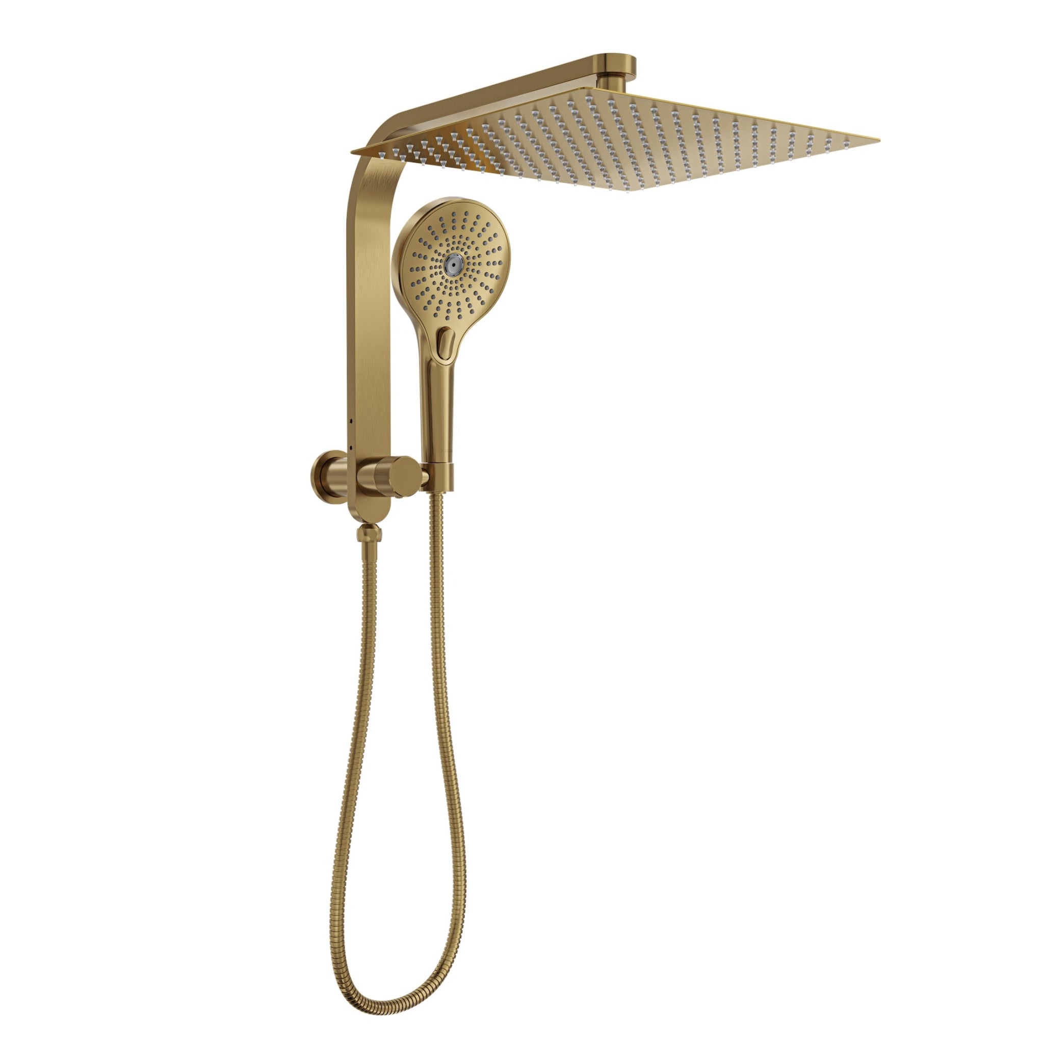 LINSOL OCEANJET SQUARE TWIN SHOWER WITH SHORT RAIL 369MM BRUSHED BRASS
