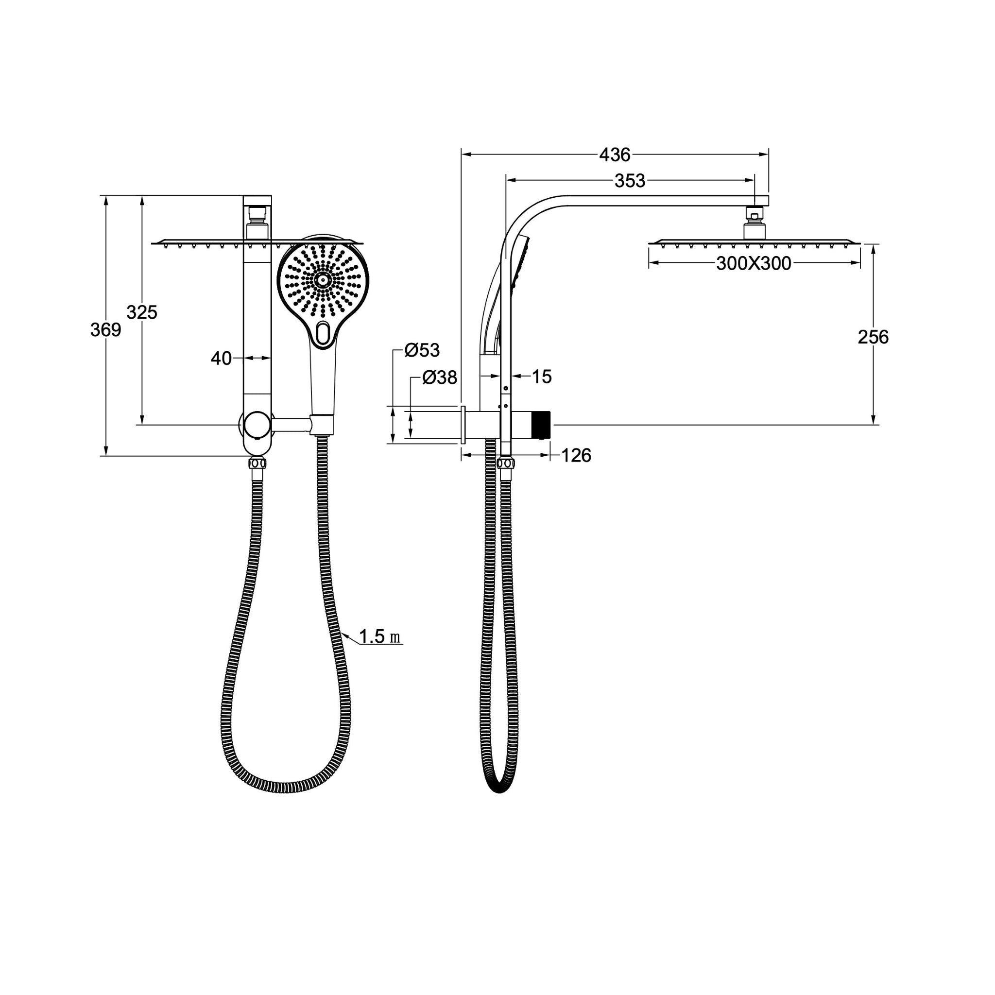 LINSOL OCEANJET SQUARE TWIN SHOWER WITH SHORT RAIL 369MM CHROME