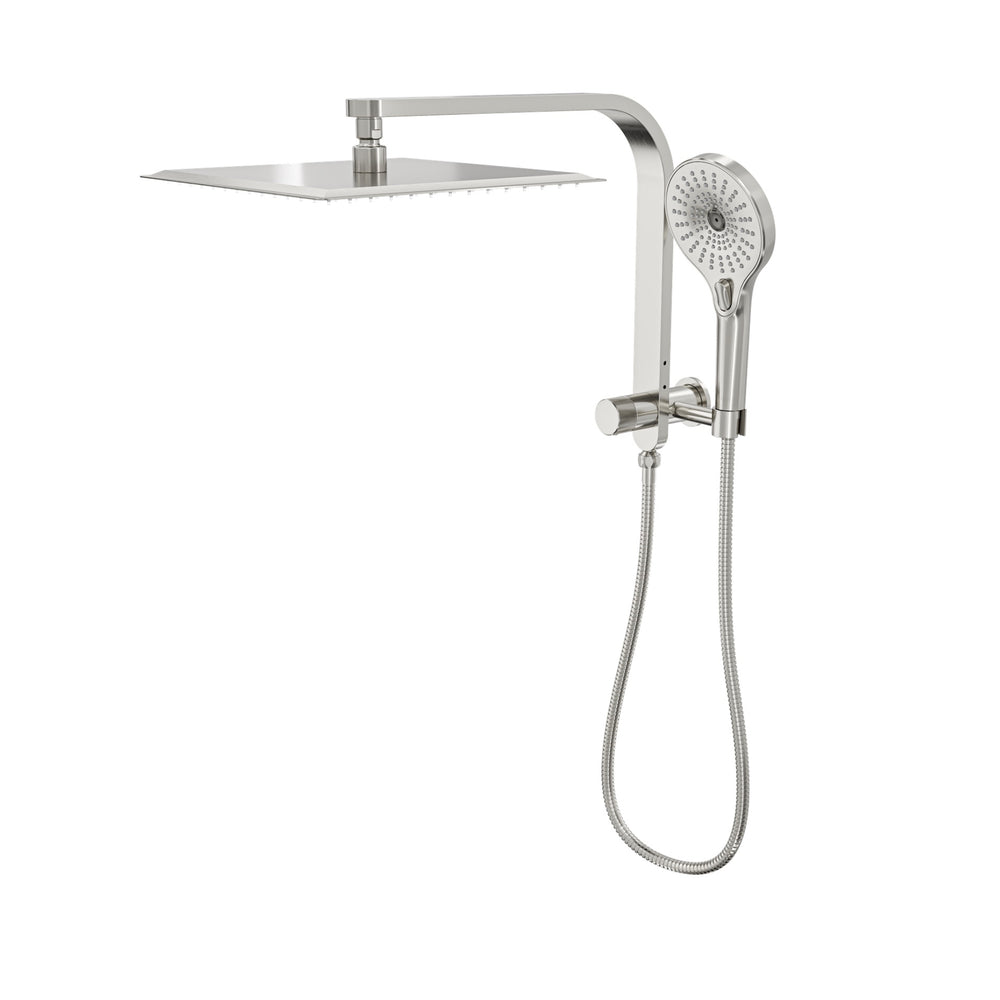 LINSOL OCEANJET SQUARE TWIN SHOWER WITH SHORT RAIL 369MM BRUSHED NICKEL