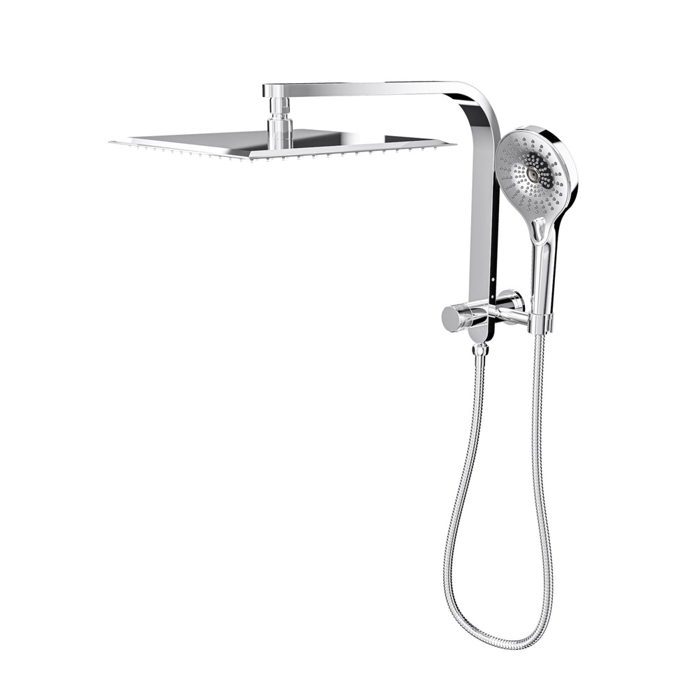 LINSOL OCEANJET SQUARE TWIN SHOWER WITH SHORT RAIL 369MM CHROME