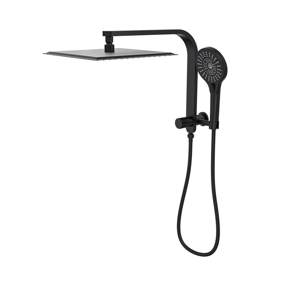 LINSOL OCEANJET SQUARE TWIN SHOWER WITH SHORT RAIL 369MM MATTE BLACK