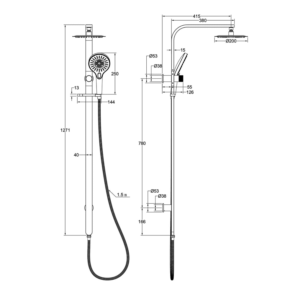LINSOL OCEANJET TWIN SHOWER 1271MM CHROME