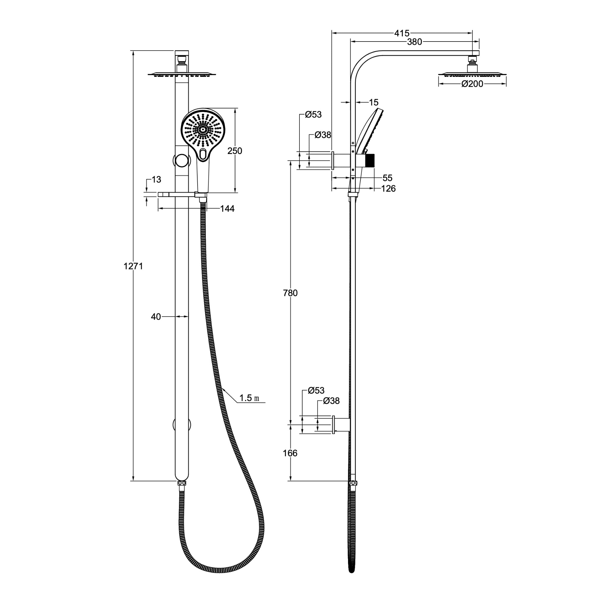 LINSOL OCEANJET TWIN SHOWER 1271MM CHROME