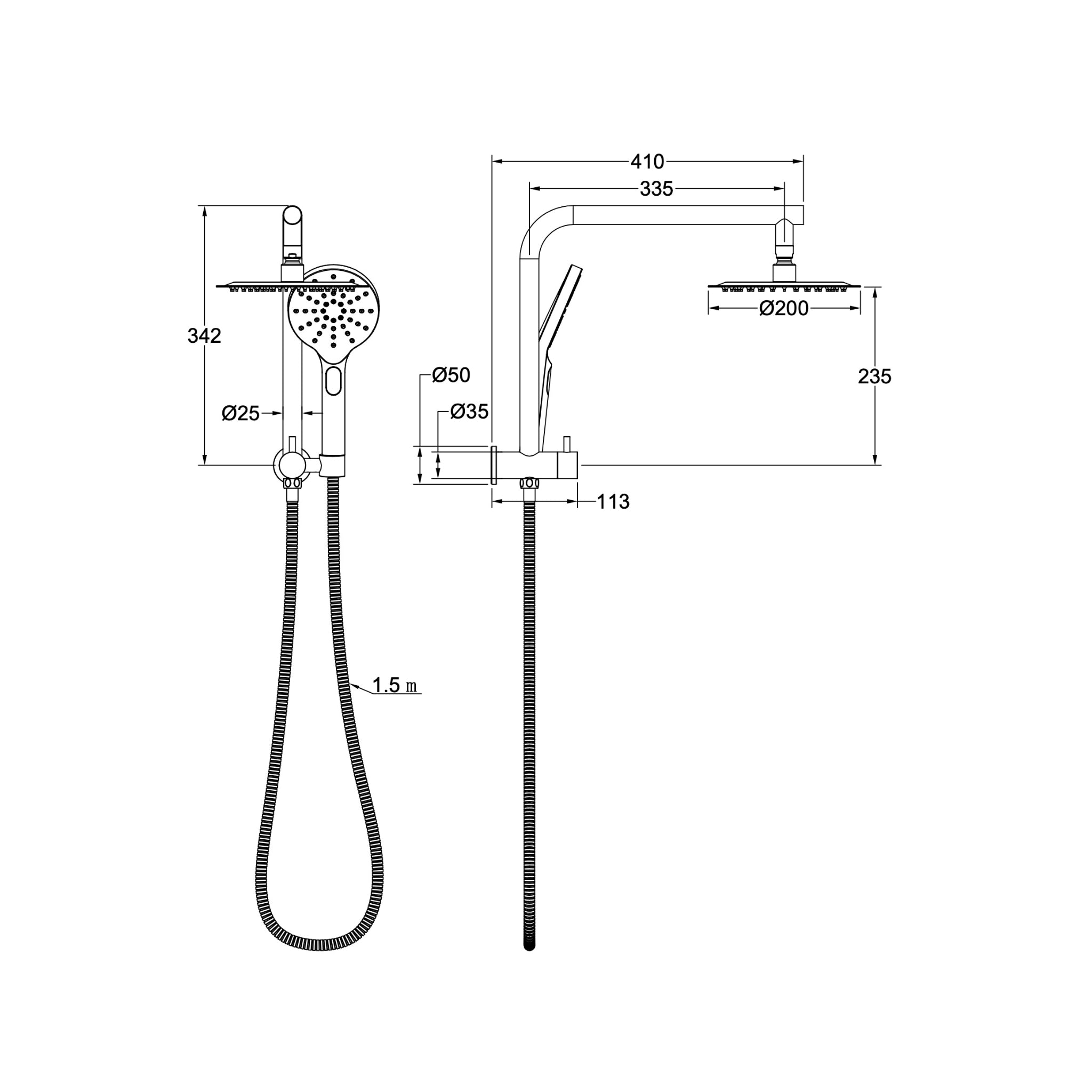 LINSOL SOULJET TWIN SHOWER WITH SHORT RAIL 342MM CHROME