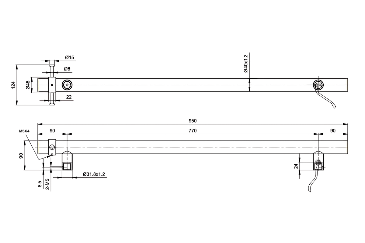 Linsol Allegra Round Bar Vertical Heated Towel Rail with T-Bar technical drawing
