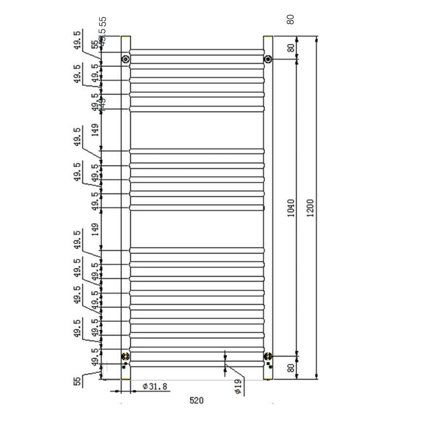 LINSOL ALLEGRA 19 BAR HEATED TOWEL RAIL 1200MM CHROME