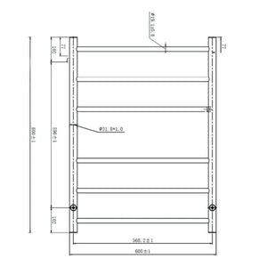 Linsol Avid 6 Bar Heated Towel Rail line drawing